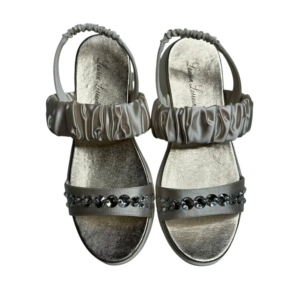LAUREN‎ LORRAINE Annie Ivory Champagne Gold Rhinestone Sandals Women's Size 9